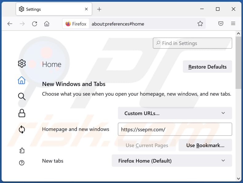 Removing ssepm.com from Mozilla Firefox homepage