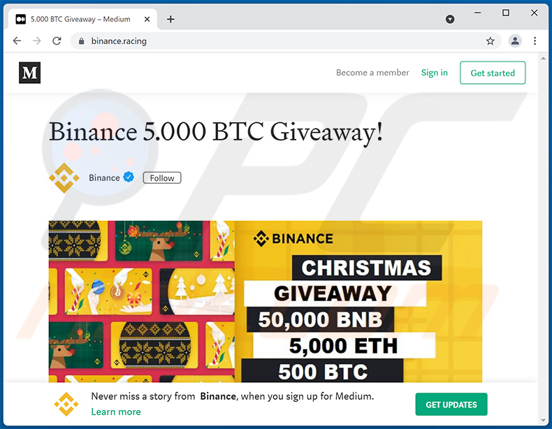 Binance giveaway-themed scam website - binance.racing
