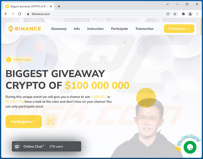 Binance giveaway-themed scam website (2022-01-25)