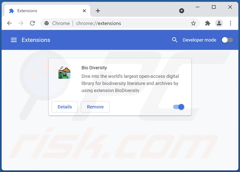 Removing Bio Diversity ads from Google Chrome step 2