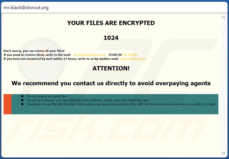 Bl ransomware ransom-demanding message (pop-up)