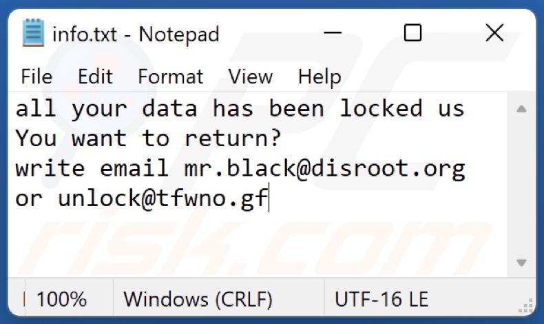 Bl ransomware text file (info.txt)