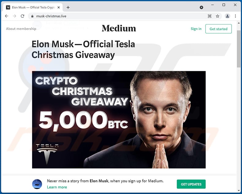 Bitcoin-themed giveaway scam (2022-01-12 - musk-christmas.live)