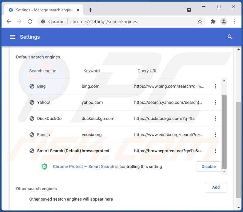 Removing browseprotect.co from Google Chrome default search engine