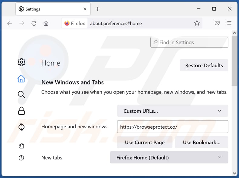 Removing browseprotect.co from Mozilla Firefox homepage