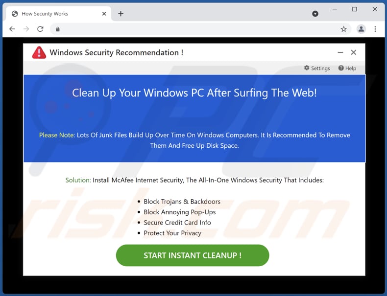 Clean Up Your Windows PC After Surfing The Web! scam