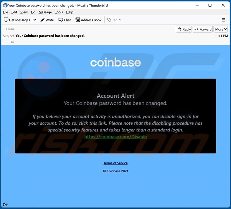 Coinbase-themed spam email (2022-02-04)