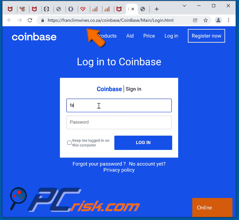 Appearance of Coinbase scam (GIF)