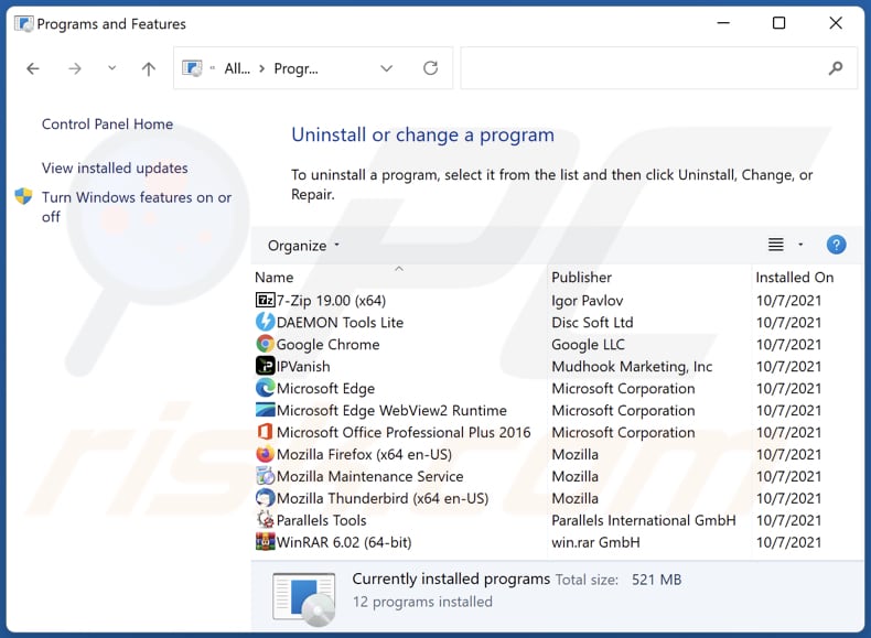 wwmnnl.com browser hijacker uninstall via Control Panel