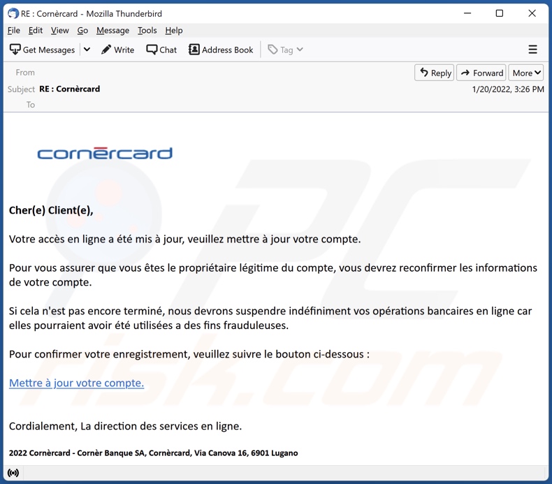 Cornèrcard email spam campaign