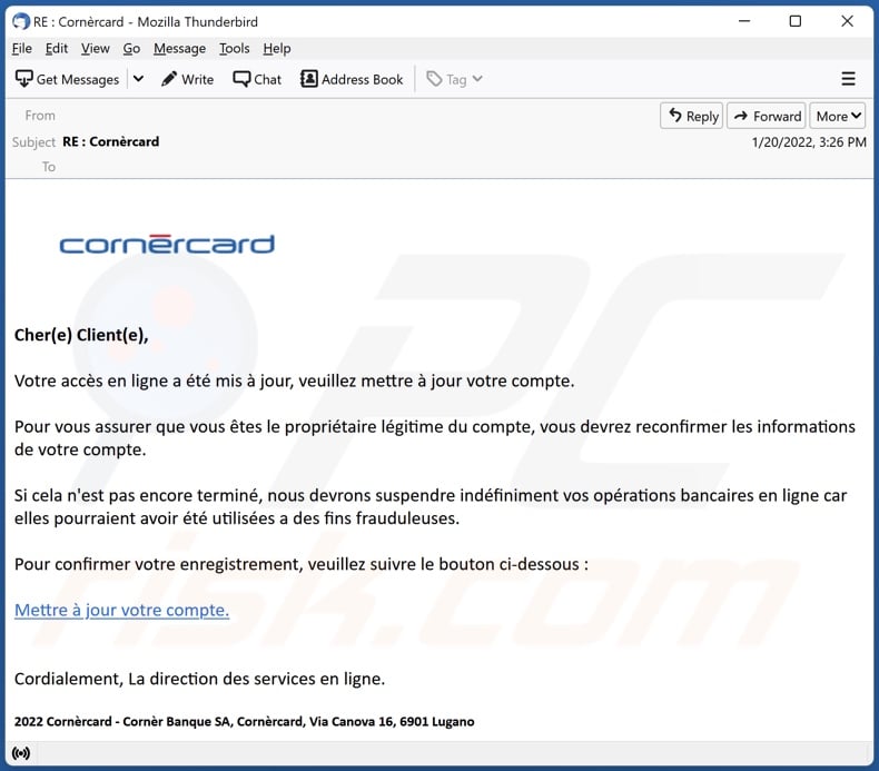 Cornèrcard email spam campaign