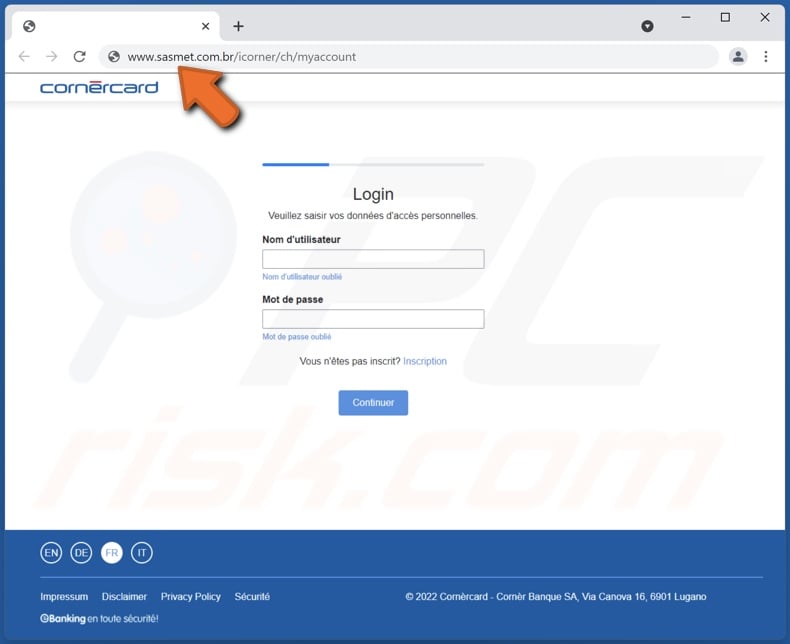 Cornèrcard scam email promoted phishing site