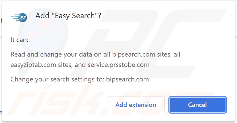 Permissions asked by Easy Search browser hijacker