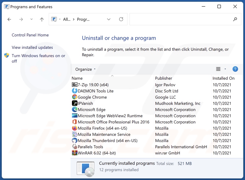 easysearch.club browser hijacker uninstall via Control Panel