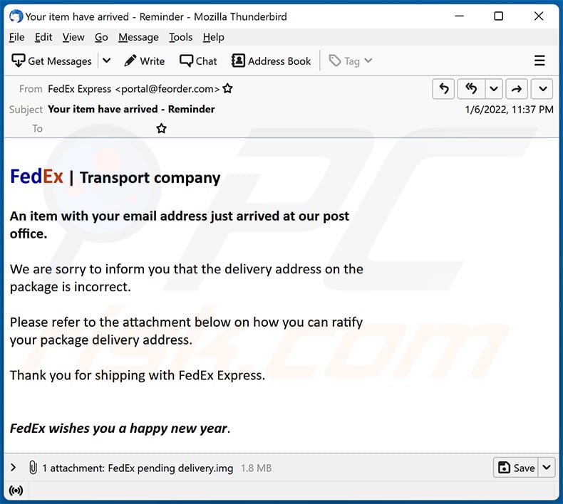 FedEx Express-themed spam email (2022-01-07)