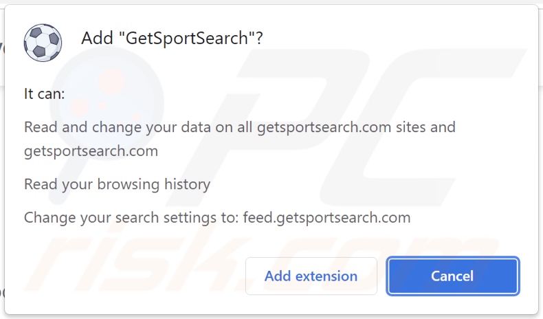 GetSportSearch browser hijacker asking for various permissions