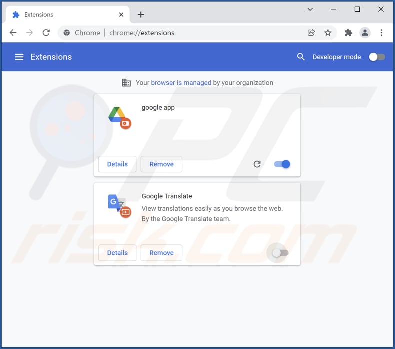 Removing fake Google app from Google Chrome step 2