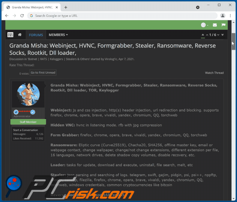 Granda Misha trojan promoted on a hacker forum (GIF)