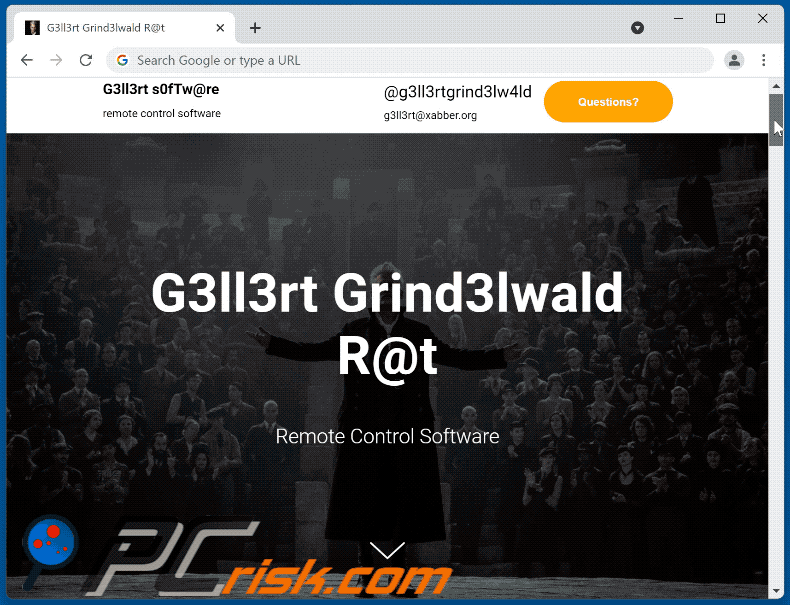 Grind3lwald remote access trojan official promotional website (GIF)