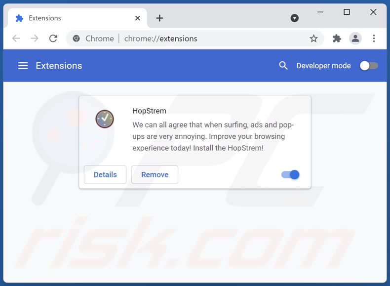 Removing HopStrem ads from Google Chrome step 2