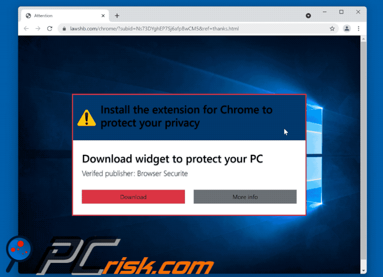 Appearance of Install the extension for Chrome to protect your privacy scam (GIF)