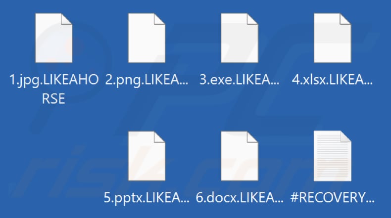 Files encrypted by LIKEAHORSE ransomware (.LIKEAHORSE extension)