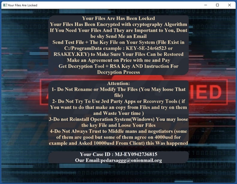 Lok ransomware Decryption-Guide.HTA pop-up ransom note