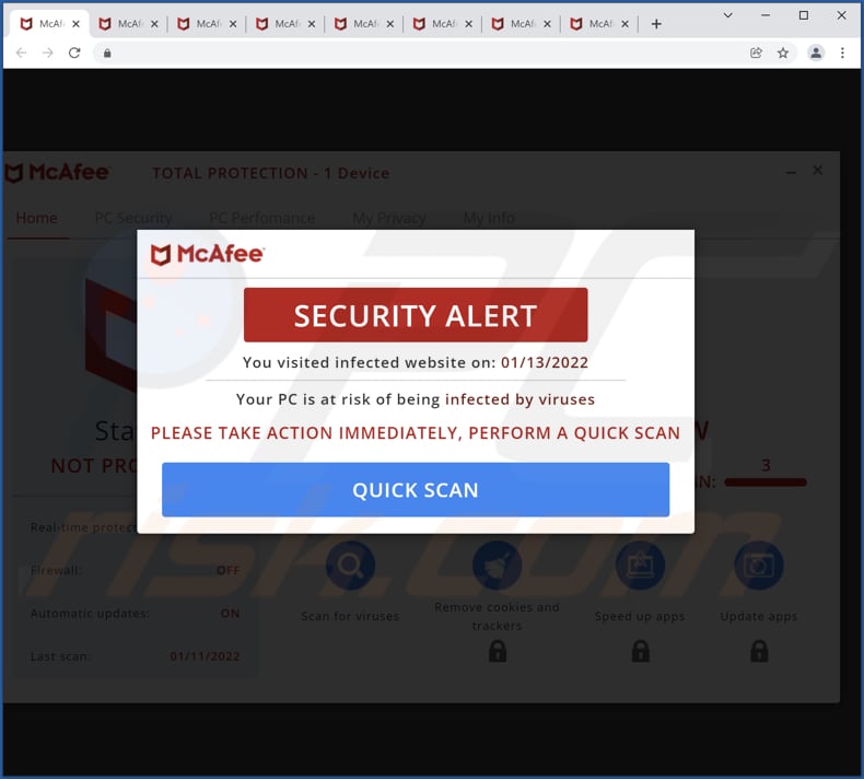 McAfee: SECURITY ALERT pop-up scam scam