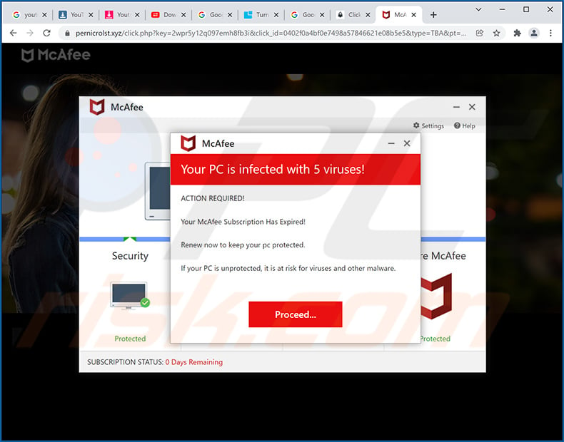 McAfee - Your PC is infected with 5 viruses! pop-up scam (2022-01-12)