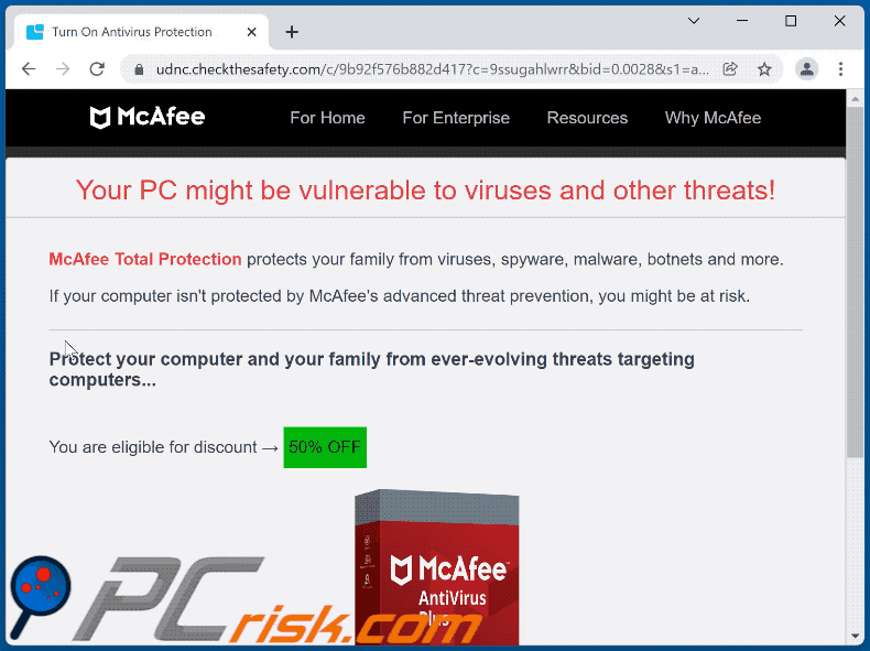 Appearance of McAfee - Your PC might be vulnerable scam (GIF)