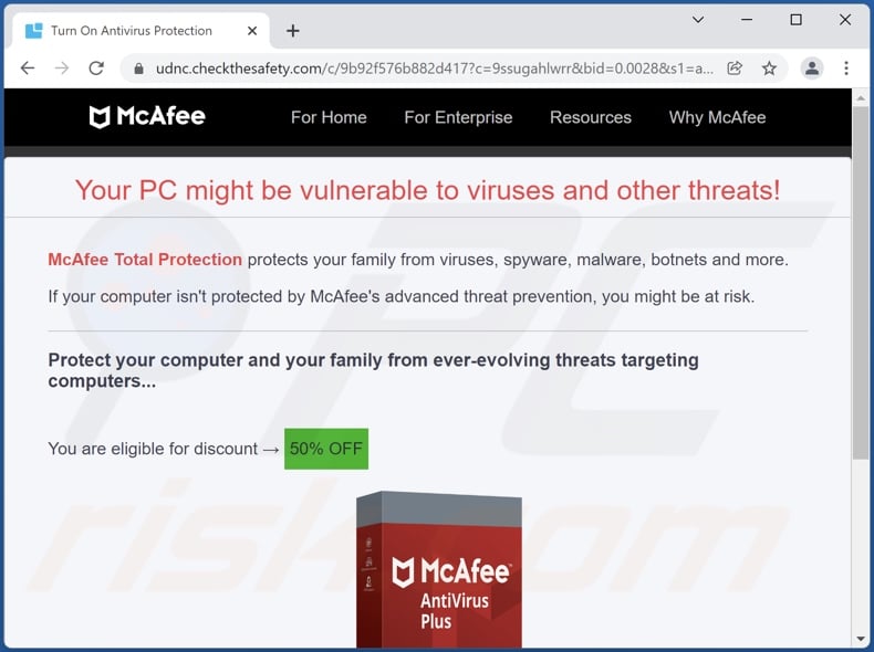 McAfee - Your PC might be vulnerable scam