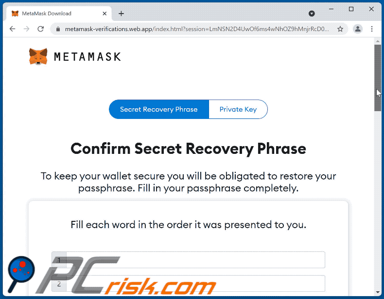 Appearance of METAMASK scam (GIF)