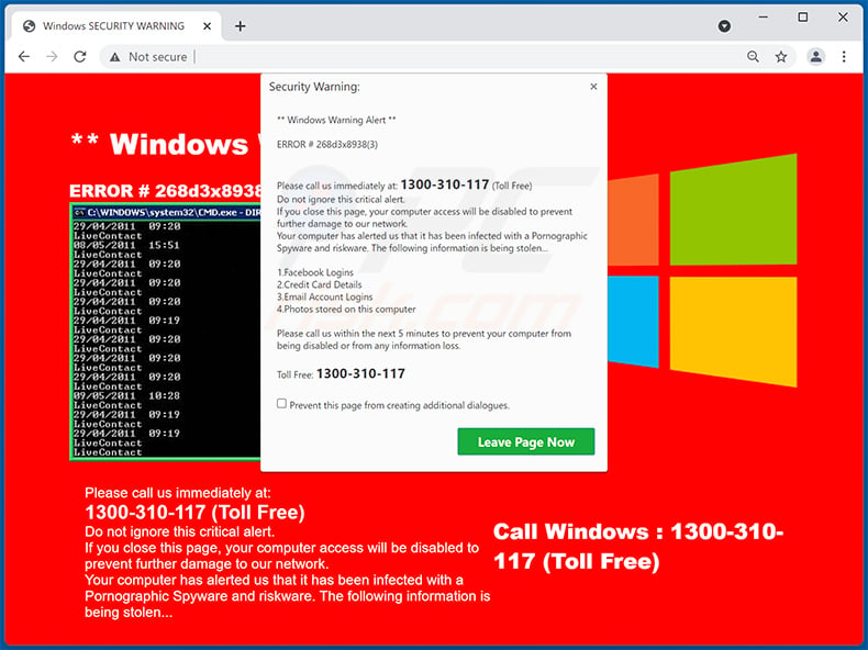 Windows Warning Alert pop-up scam (2022-01-07)