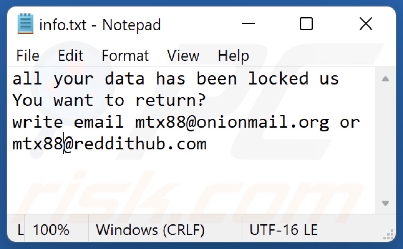 MTX ransomware text file (info.txt)