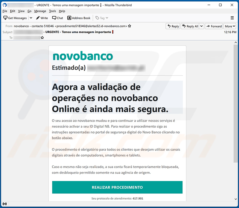 Novo Banco-themed spam email (2022-01-31)