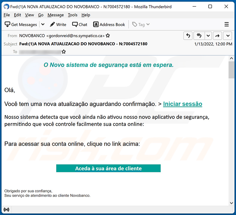 Novo Banco-themed spam email (2022-01-18)
