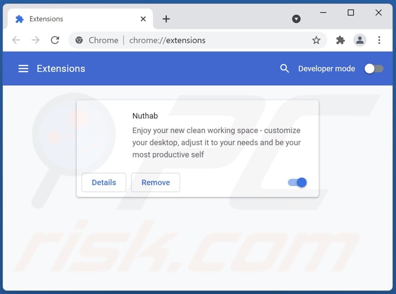 Removing nuhtab.com related Google Chrome extensions