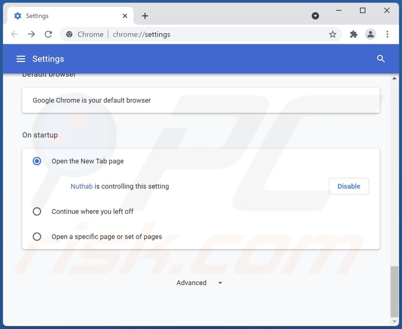 Removing nuhtab.com from Google Chrome homepage