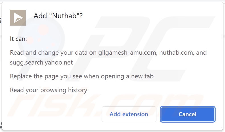 Nuhtab browser hijacker asking for permissions