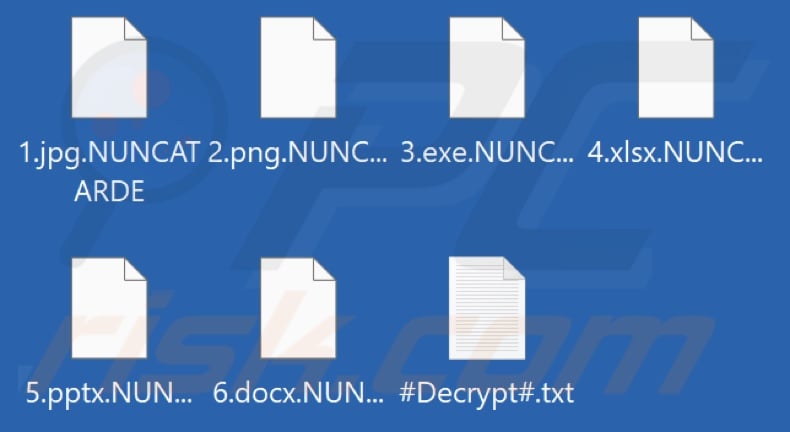 Files encrypted by NUNCATARDE ransomware (.NUNCATARDE extension)