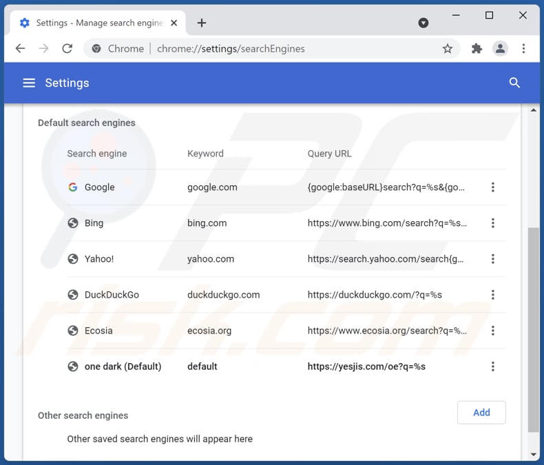 Removing yesjis.com from Google Chrome default search engine