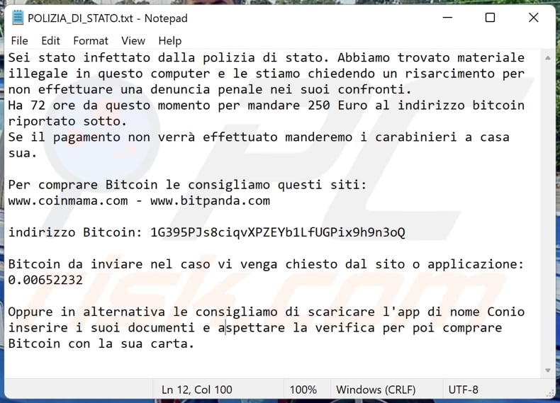 Polizia Di Stato ransomware text file (POLIZIA_DI_STATO.txt)