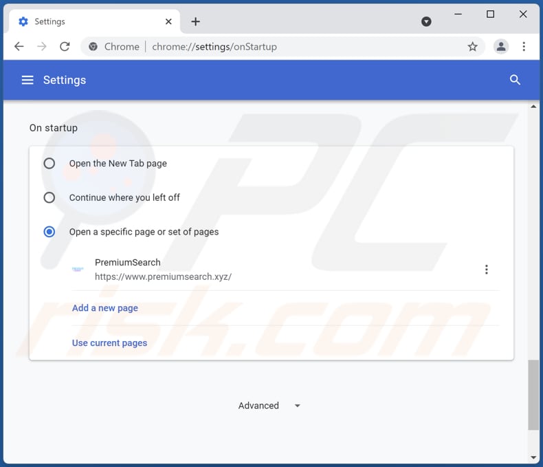 Removing premiumsearch.xyz from Google Chrome homepage