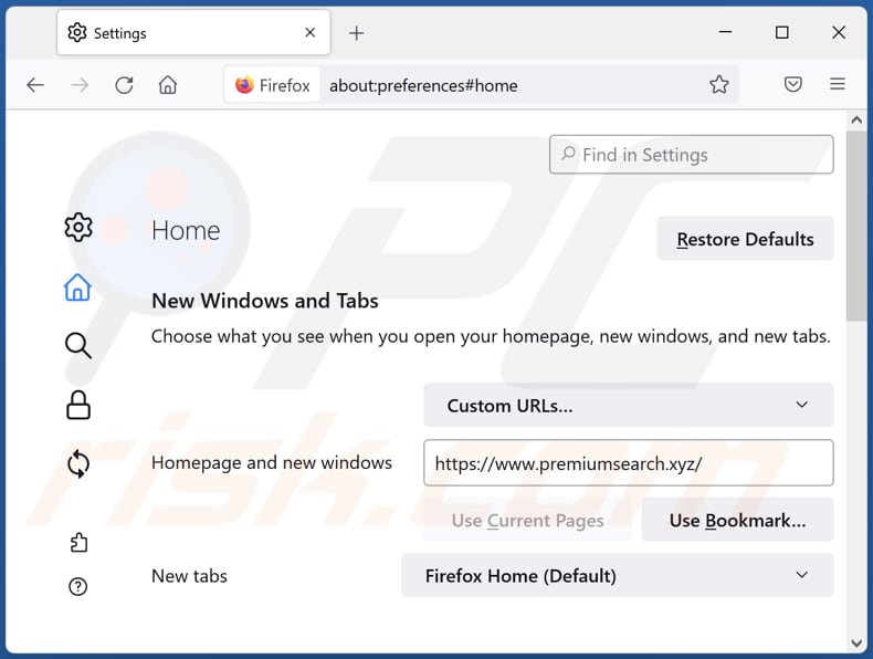 Removing premiumsearch.xyz from Mozilla Firefox homepage