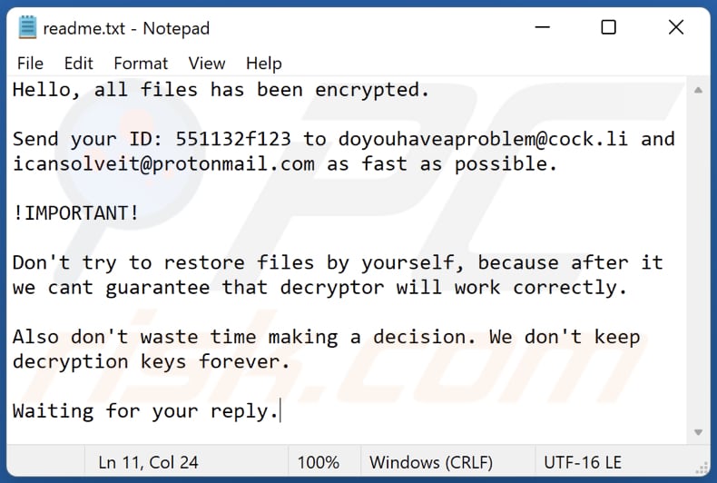 Problem ransomware text file (readme.txt)