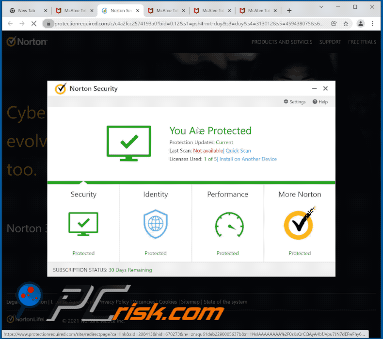 protectionrequired[.]com website appearance (GIF)