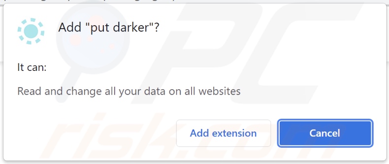 Put Darker browser hijacker asking data-related permissions
