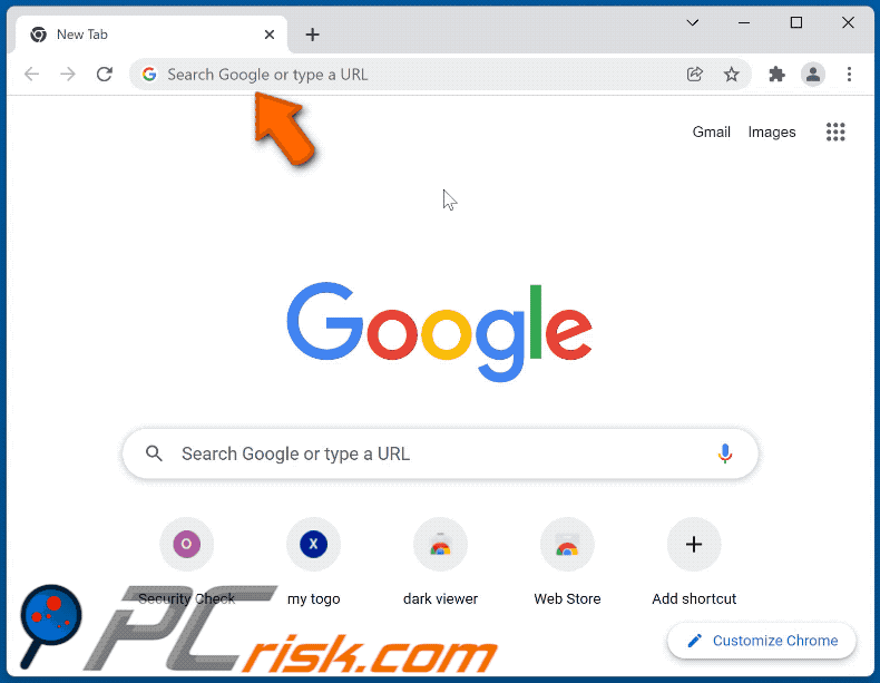 Put Darker browser hijacker (kmmx49.com redirect) appearance (GIF)