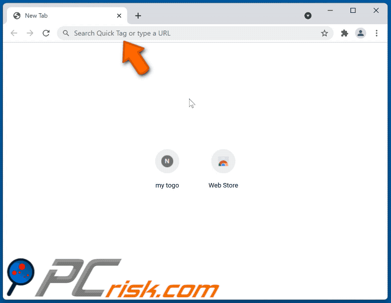 Quick Tag browser hijacker redirecting to Bing (GIF)
