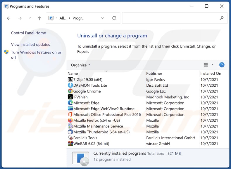 searchpower.xyz browser hijacker uninstall via Control Panel